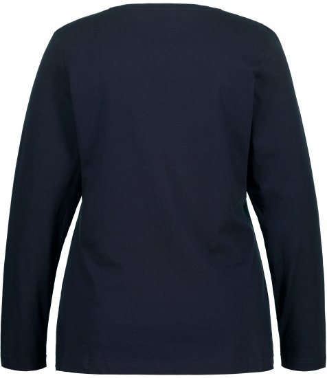 Ulla Popken Basic Round Neck Long Sleeve Slim Fit Cotton Tee Navy Blue - Trička - 