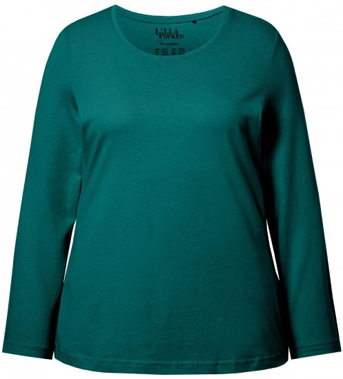 Ulla Popken Basic Round Neck Long Sleeve Slim Fit Cotton Tee Teal Green - Trička - 