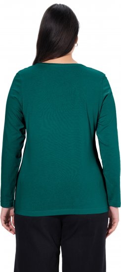 Ulla Popken Basic Round Neck Long Sleeve Slim Fit Cotton Tee Teal Green - Trička - 