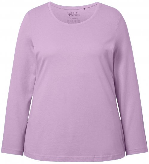 Ulla Popken Basic Round Neck Long Sleeve Slim Fit Cotton Tee Lavender - Trička - 