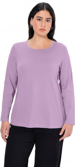 Ulla Popken Basic Round Neck Long Sleeve Slim Fit Cotton Tee Lavender - Trička - 