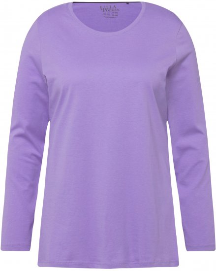 Ulla Popken Basic Round Neck Long Sleeve Slim Fit Cotton Tee Pale Lilac - Trička - 