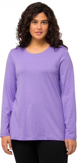 Ulla Popken Basic Round Neck Long Sleeve Slim Fit Cotton Tee Pale Lilac - Trička - 