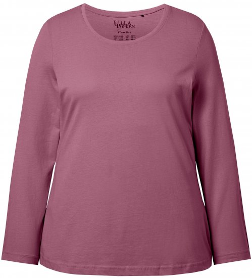 Ulla Popken Basic Round Neck Long Sleeve Slim Fit Cotton Tee Dark Rose - Trička - 