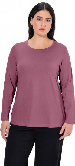 Ulla Popken Basic Round Neck Long Sleeve Slim Fit Cotton Tee Dark Rose - Trička - 