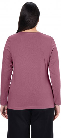 Ulla Popken Basic Round Neck Long Sleeve Slim Fit Cotton Tee Dark Rose - Trička - 