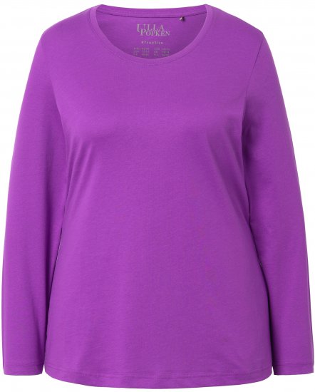 Ulla Popken Basic Round Neck Long Sleeve Slim Fit Cotton Tee Purple - Trička - 