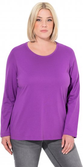 Ulla Popken Basic Round Neck Long Sleeve Slim Fit Cotton Tee Purple - Trička - 