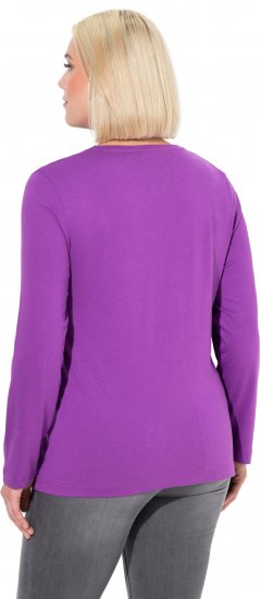 Ulla Popken Basic Round Neck Long Sleeve Slim Fit Cotton Tee Purple - Trička - 