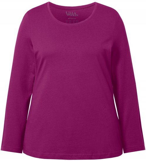 Ulla Popken Basic Round Neck Long Sleeve Slim Fit Cotton Tee Berry - Trička - 