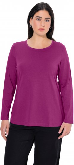 Ulla Popken Basic Round Neck Long Sleeve Slim Fit Cotton Tee Berry - Trička - 