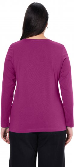 Ulla Popken Basic Round Neck Long Sleeve Slim Fit Cotton Tee Berry - Trička - 
