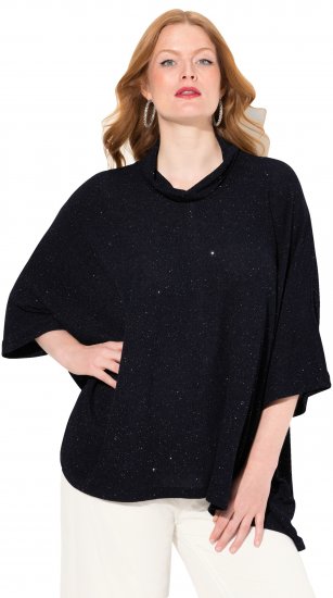 Ulla Popken Sparkling Draped Collared Tee Navy Blue - Potištěná trička pro ženy - 