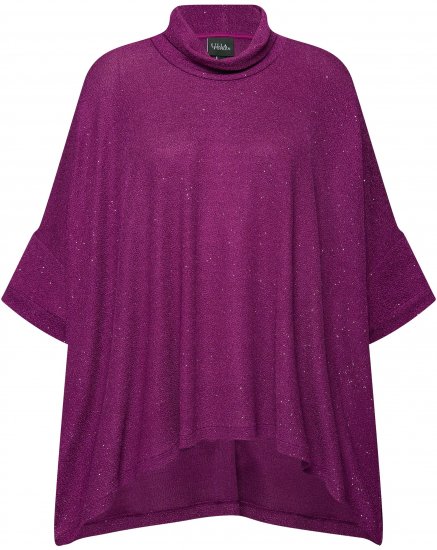 Ulla Popken Sparkling Draped Collared Tee Mulberry - Potištěná trička pro ženy - 