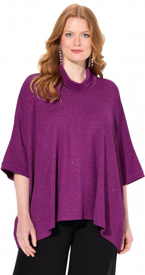 Ulla Popken Sparkling Draped Collared Tee Mulberry - Potištěná trička pro ženy - 
