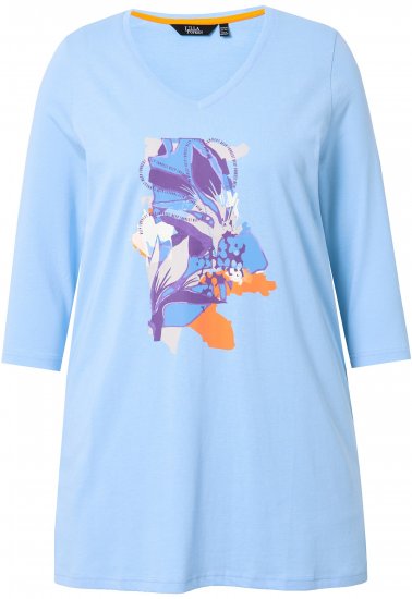 Ulla Popken Floral Motif 3/4 Sleeve Tunic Tee Light Blue - Potištěná trička pro ženy - 