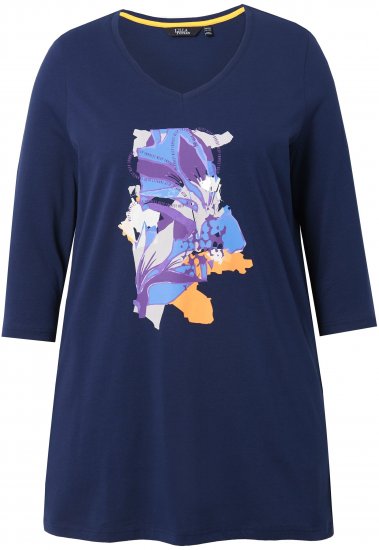 Ulla Popken Floral Motif 3/4 Sleeve Tunic Tee Ink Blue - Potištěná trička pro ženy - 