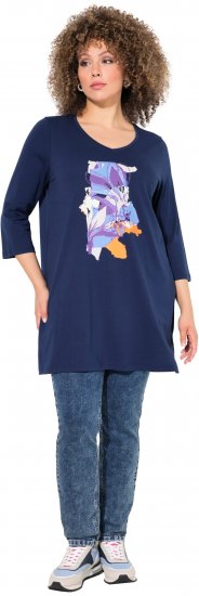 Ulla Popken Floral Motif 3/4 Sleeve Tunic Tee Ink Blue - Potištěná trička pro ženy - 