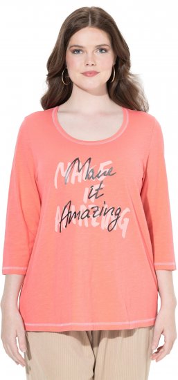 Ulla Popken Make It Amazing 3/4 Sleeve Graphic Tee Coral - Potištěná trička pro ženy - 