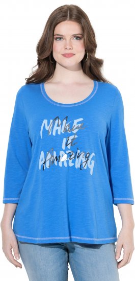 Ulla Popken Make It Amazing 3/4 Sleeve Graphic Tee Pacific Blue - Potištěná trička pro ženy - 