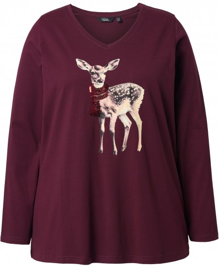 Ulla Popken Fawn Long Sleeve Graphic Tee Plum - Potištěná trička pro ženy - 