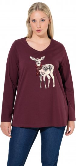 Ulla Popken Fawn Long Sleeve Graphic Tee Plum - Potištěná trička pro ženy - 
