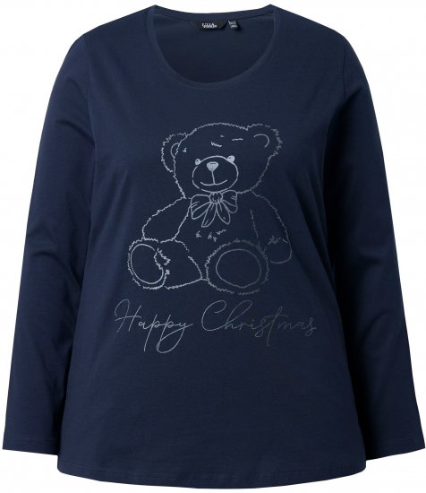 Ulla Popken Holiday Long Sleeve Graphic Tee Navy Blue - Potištěná trička pro ženy - 