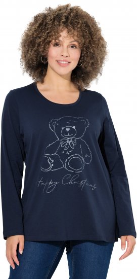 Ulla Popken Holiday Long Sleeve Graphic Tee Navy Blue - Potištěná trička pro ženy - 