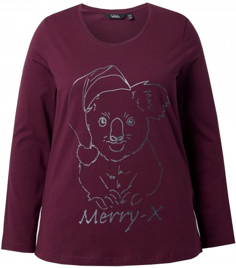 Ulla Popken Holiday Long Sleeve Graphic Tee Plum - Potištěná trička pro ženy - 