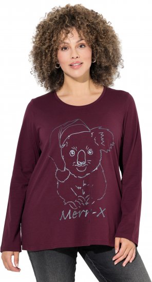 Ulla Popken Holiday Long Sleeve Graphic Tee Plum - Potištěná trička pro ženy - 