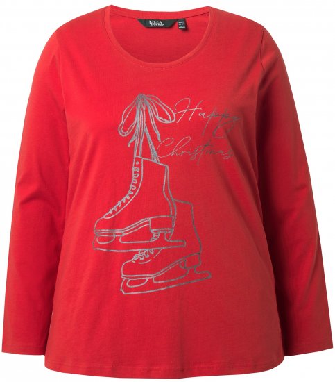 Ulla Popken Holiday Long Sleeve Graphic Tee Salsa Red - Potištěná trička pro ženy - 