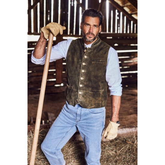 jP1880 Finest Goat Suede Traditional Vest Dark Brown - Trachten & Oktoberfest - Oktoberfest kostýmy ve velkých velikostech (Trachten)