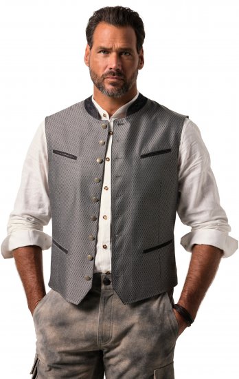 JP1880 Vest Traditional With Embroidery Silver - Trachten & Oktoberfest - Oktoberfest kostýmy ve velkých velikostech (Trachten)