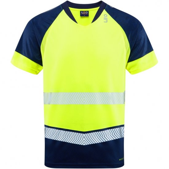 Leo Forda Ecoviz Performance+ Dual Colour T-Shirt Hi-Vis Yellow/Navy Print - Pracovní oděvy - Pracovní Oděvy 3XL-6XL