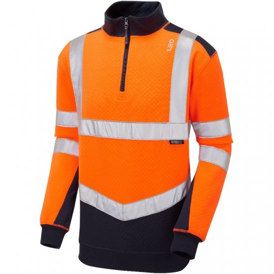 Leo Tapeley Ecoviz Dual Colour 1/4 Zip Sweatshirt Hi-Vis Orange/Navy - Pracovní Oděvy - Pracovní Oděvy 3XL-6XL