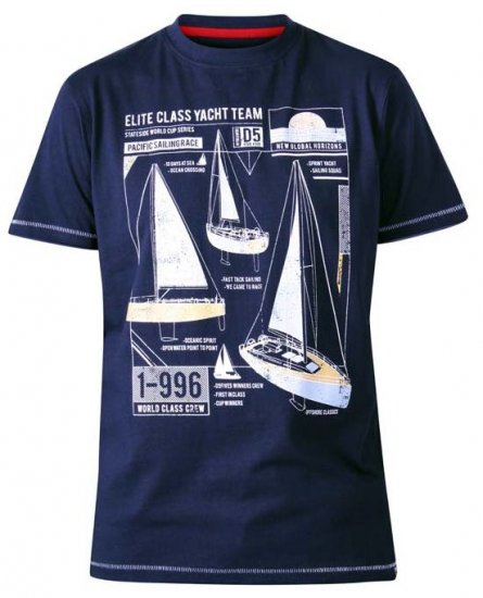D555 Neville Yacht Team Crew Neck Printed T-Shirt Navy - Trička - Trička nadměrné velikosti - 2XL-14XL