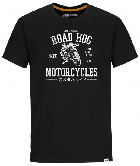 Motley Denim Oldham T-Shirt White on Black - Trička - Trička nadměrné velikosti - 2XL-14XL
