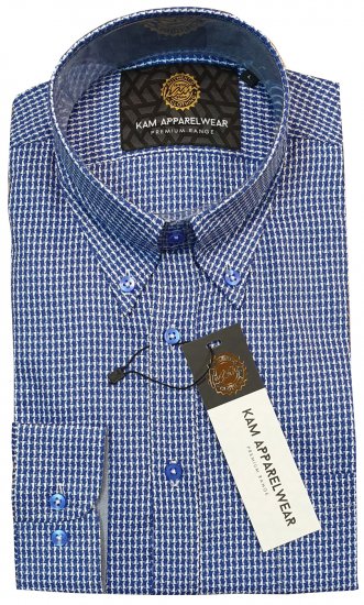 Kam Jeans P001 Long Sleeve Premium Shirt Blue - Košile - Košile 2XL-10XL