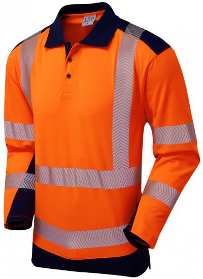 Leo Wringcliff Coolviz Plus L/S Polo Hi-Vis Orange/Navy - Pracovní oděvy - Pracovní Oděvy 3XL-6XL