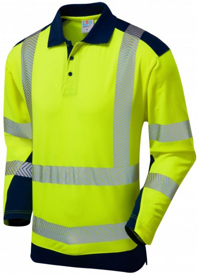 Leo Wringcliff Coolviz Plus L/S Polo Hi-Vis Yellow/Navy - Pracovní oděvy - Pracovní Oděvy 3XL-6XL