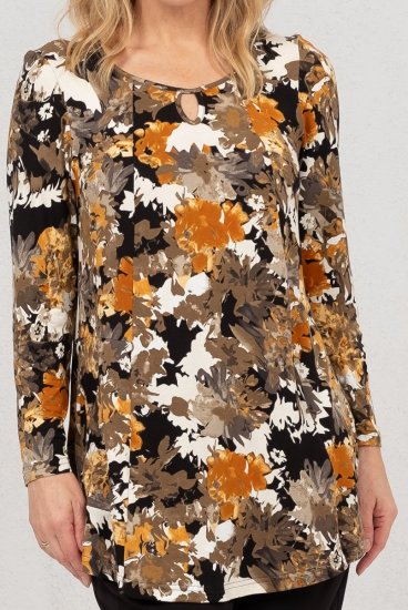 Scandinavian Caramel Flower Petals Tunic Orange and Brown - Potištěná trička pro ženy - 