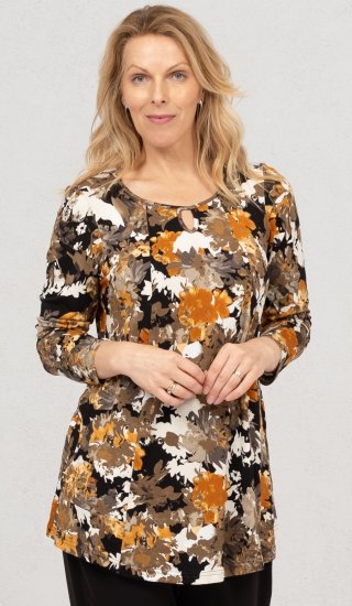 Scandinavian Caramel Flower Petals Tunic Orange and Brown - Potištěná trička pro ženy - 