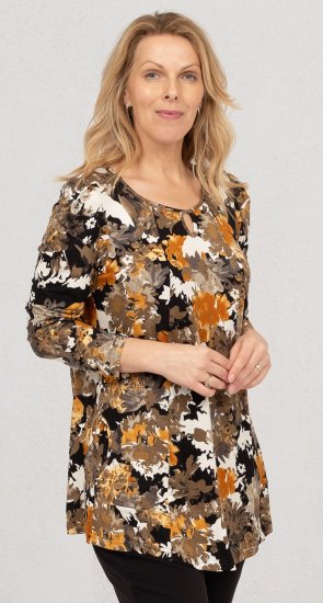 Scandinavian Caramel Flower Petals Tunic Orange and Brown - Potištěná trička pro ženy - 