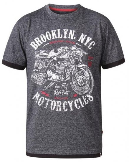 D555 Roman Brooklyn Motorcycles Crew Neck T-Shirt Black Twist - Trička - Trička nadměrné velikosti - 2XL-14XL