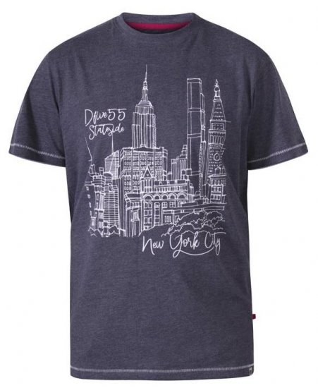 D555 Romford New York City Crew Neck T-Shirt Navy Marl - Trička - Trička nadměrné velikosti - 2XL-14XL