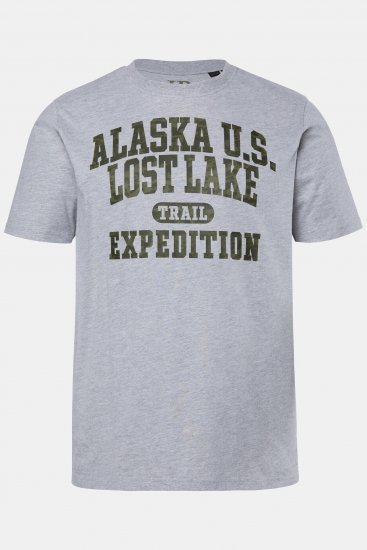 JP1880 T-shirt Short Sleeve Chest Print Grey Melange - Trička - Trička nadměrné velikosti - 2XL-14XL