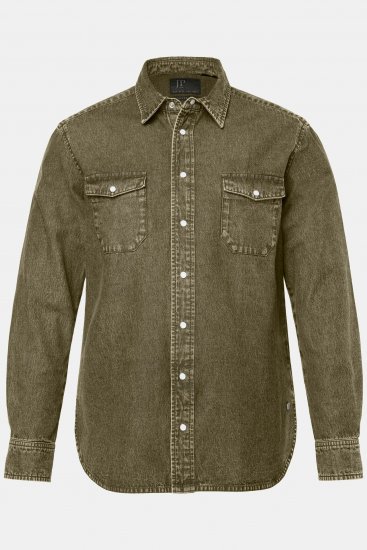 JP1880 Denim Shirt Long Sleeve Olive Green - Košile - Košile 2XL-10XL