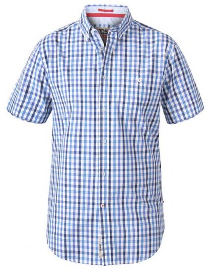D555 Rowling Blue Gingham Short Sleeve Shirt - Košile - Košile 2XL-10XL