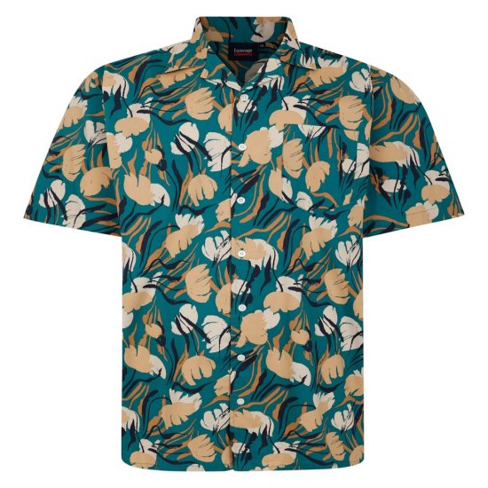 Espionage SH433 košile s krátkým rukávem s abstraktním květinovým potiskem zelená/taupe - Košile - Košile 2XL-10XL
