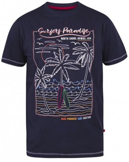 D555 Stewart Surfer'S Paradise Crew Neck T-Shirt Navy - Trička - Trička nadměrné velikosti - 2XL-14XL